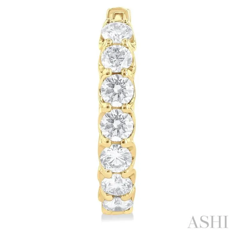5 ctw Interior and Exterior Embellishment Round Cut Diamond Fashion Hoop Earring in 14K Yellow Gold