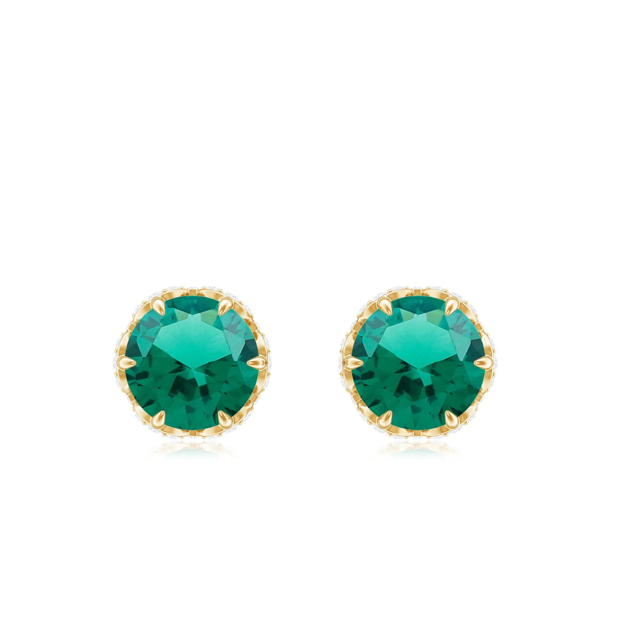 5 MM Created Emerald Solitaire and Diamond Floral Stud Earrings