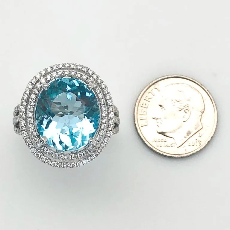 5.52 Carat Aquamarine and Double Diamond Halo Cocktail Ring