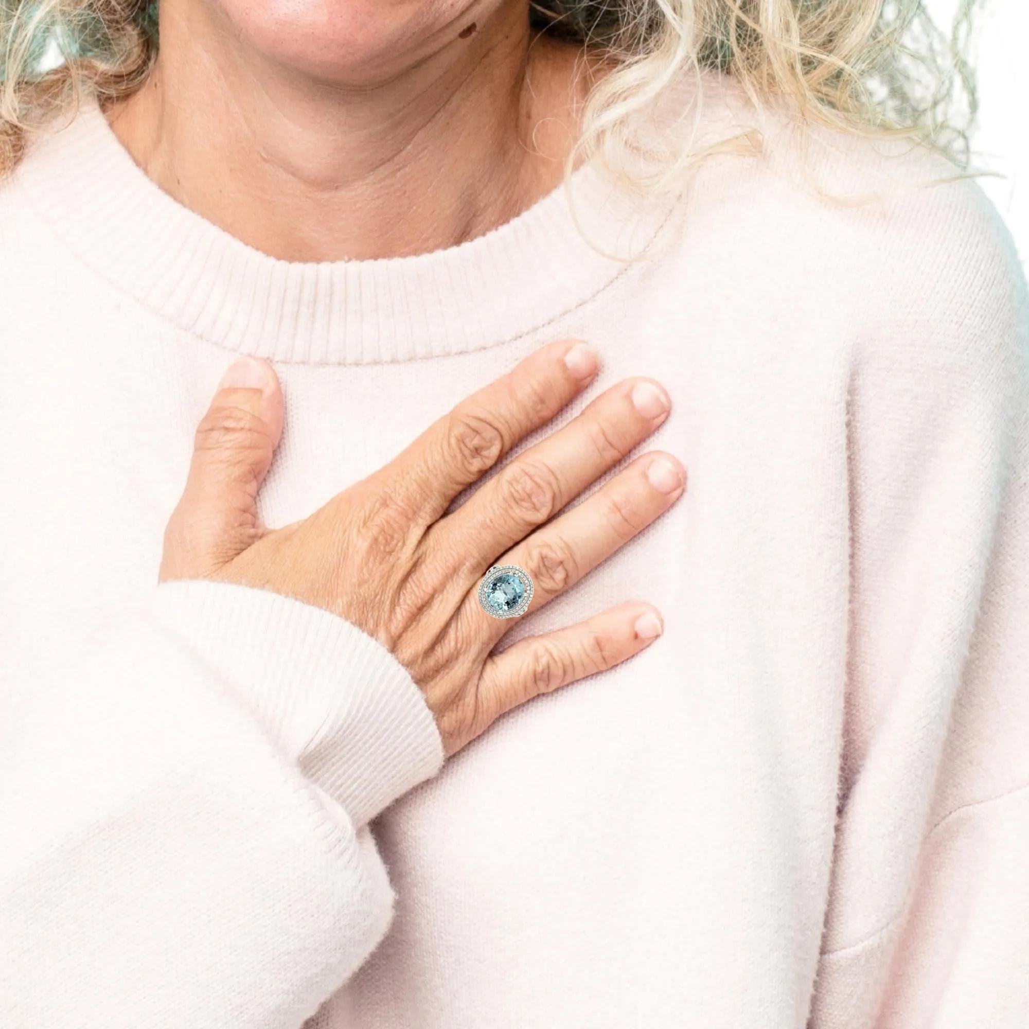 5.52 Carat Aquamarine and Double Diamond Halo Cocktail Ring