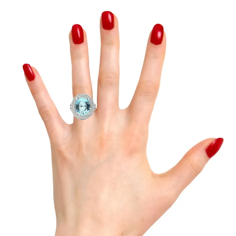 5.52 Carat Aquamarine and Double Diamond Halo Cocktail Ring