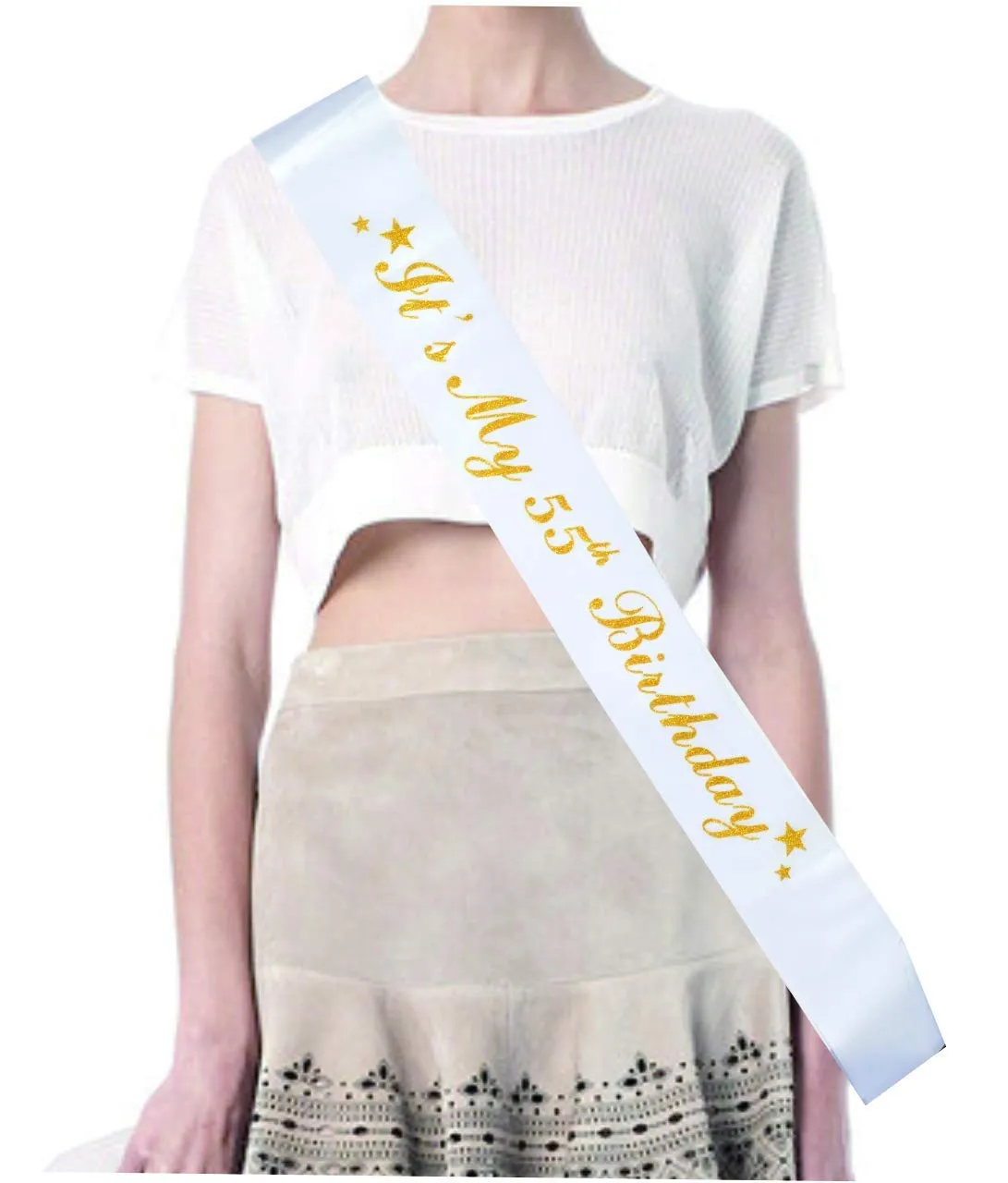 55th Birthday Gifts for Woman, 55th Birthday Tiara and Sash Gold, HAPPY 55th Birthday