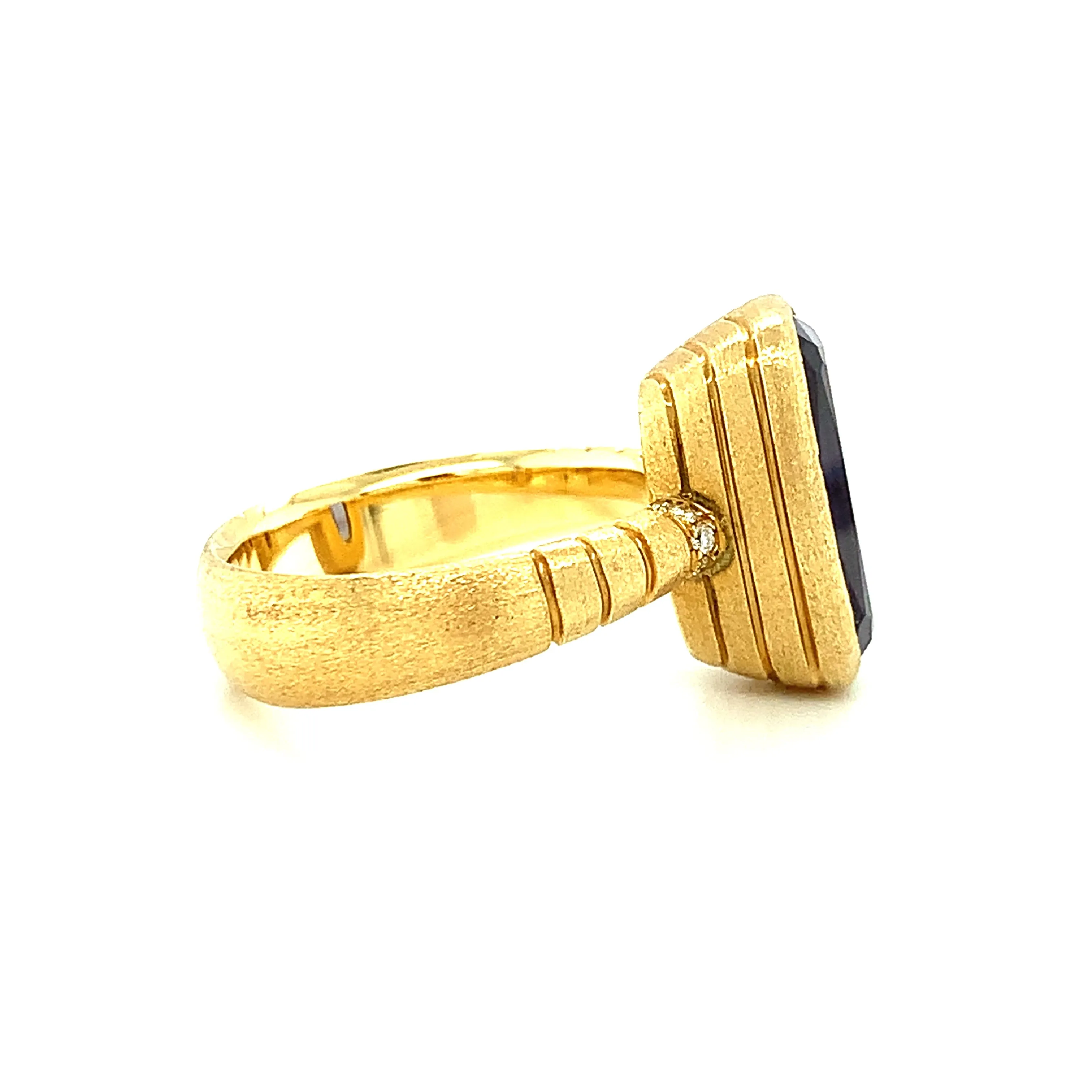 6.09 Carat Tanzanite and Diamond Ring, 18K Yellow Gold
