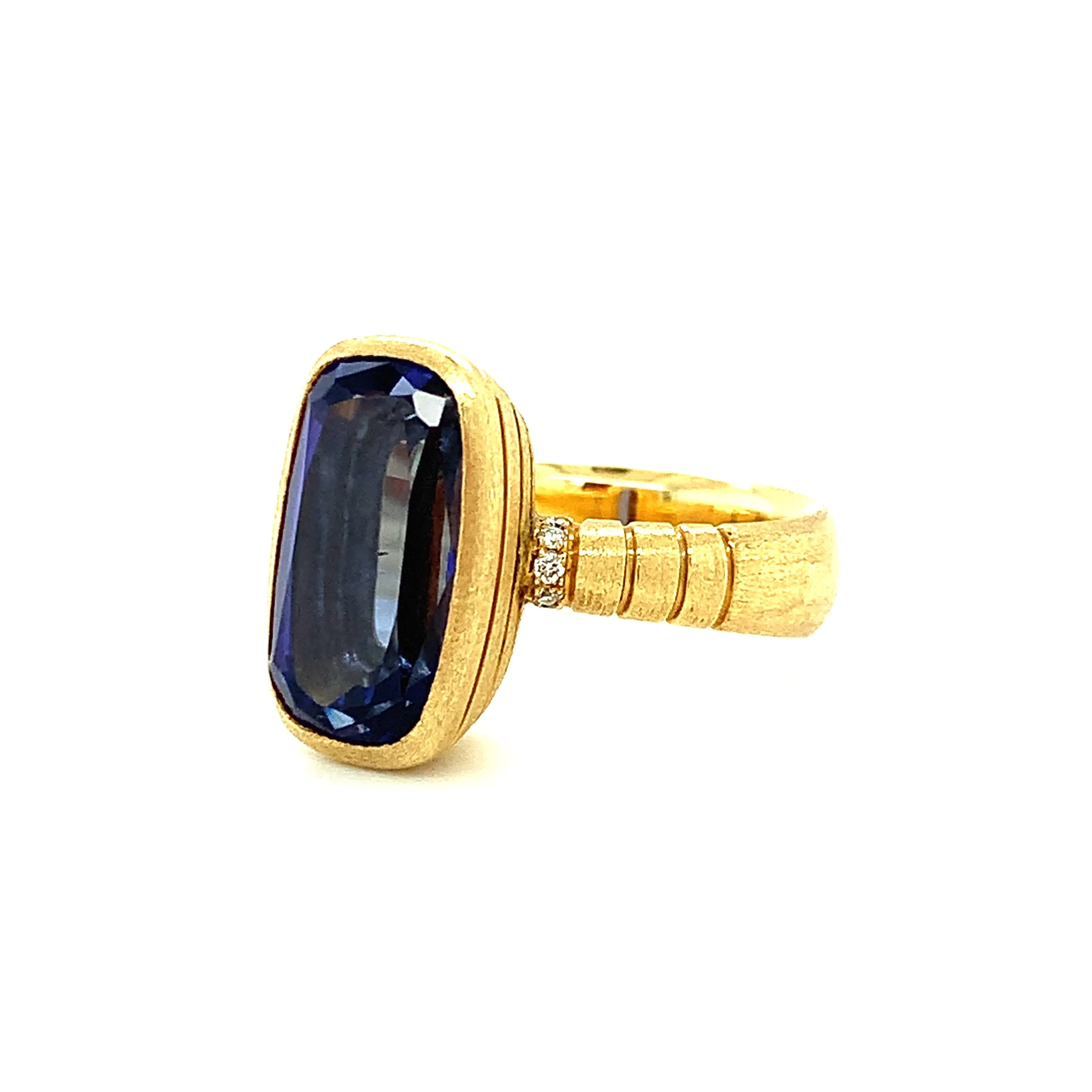 6.09 Carat Tanzanite and Diamond Ring, 18K Yellow Gold