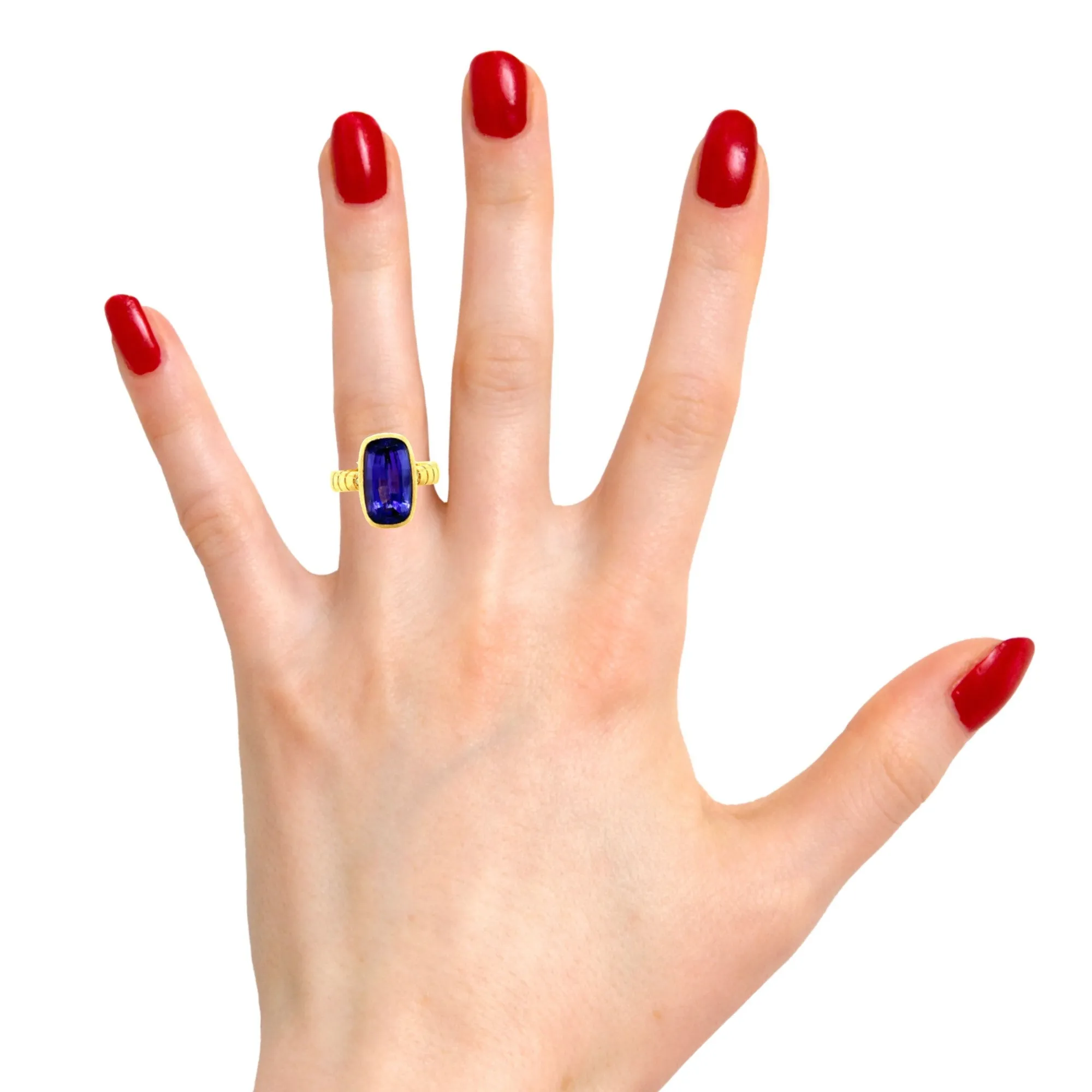 6.09 Carat Tanzanite and Diamond Ring, 18K Yellow Gold