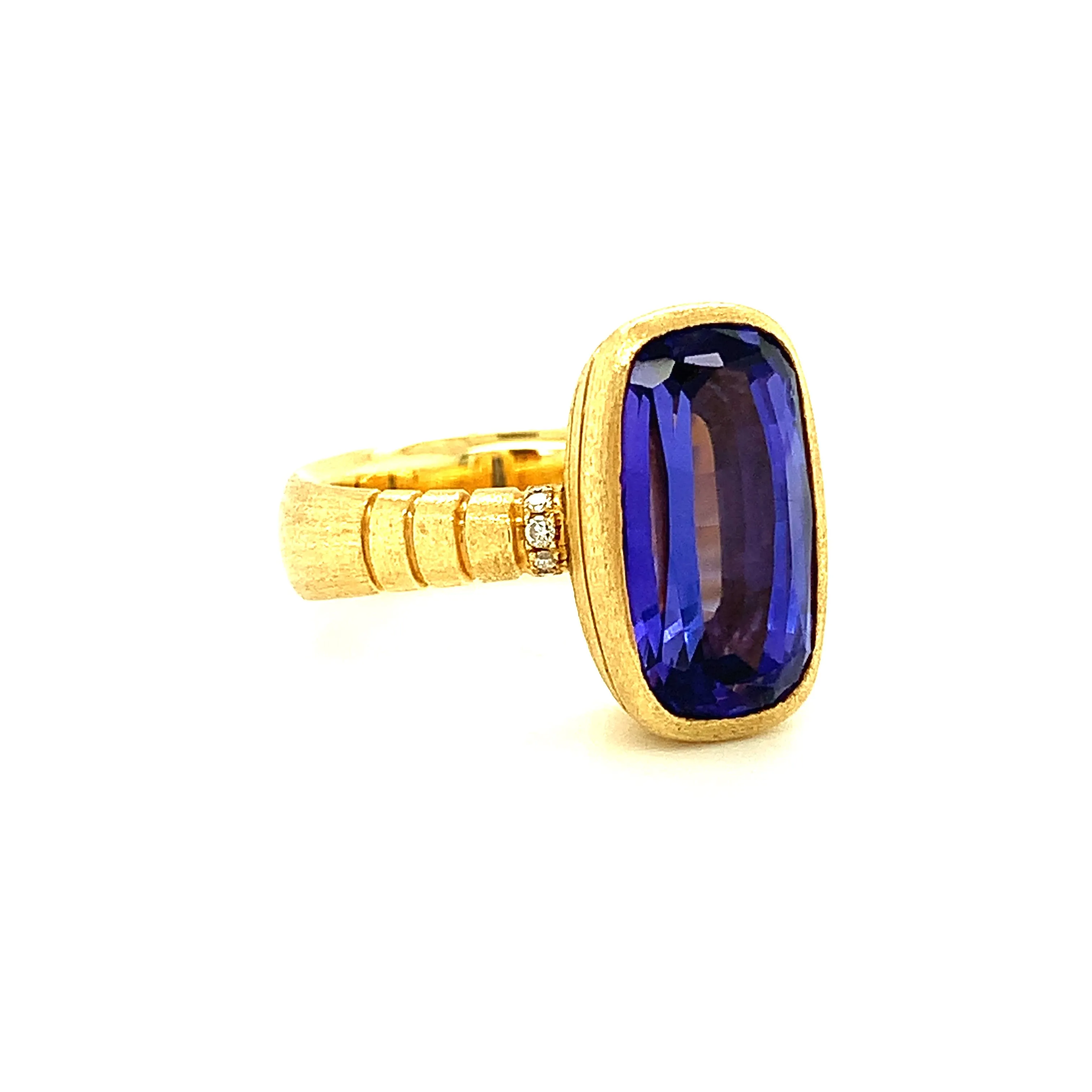 6.09 Carat Tanzanite and Diamond Ring, 18K Yellow Gold