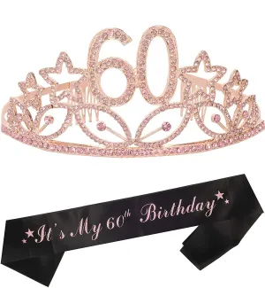 60th Birthday Gifts for Women, 60th Birthday Tiara and Sash, Happy 60th Birthday Party