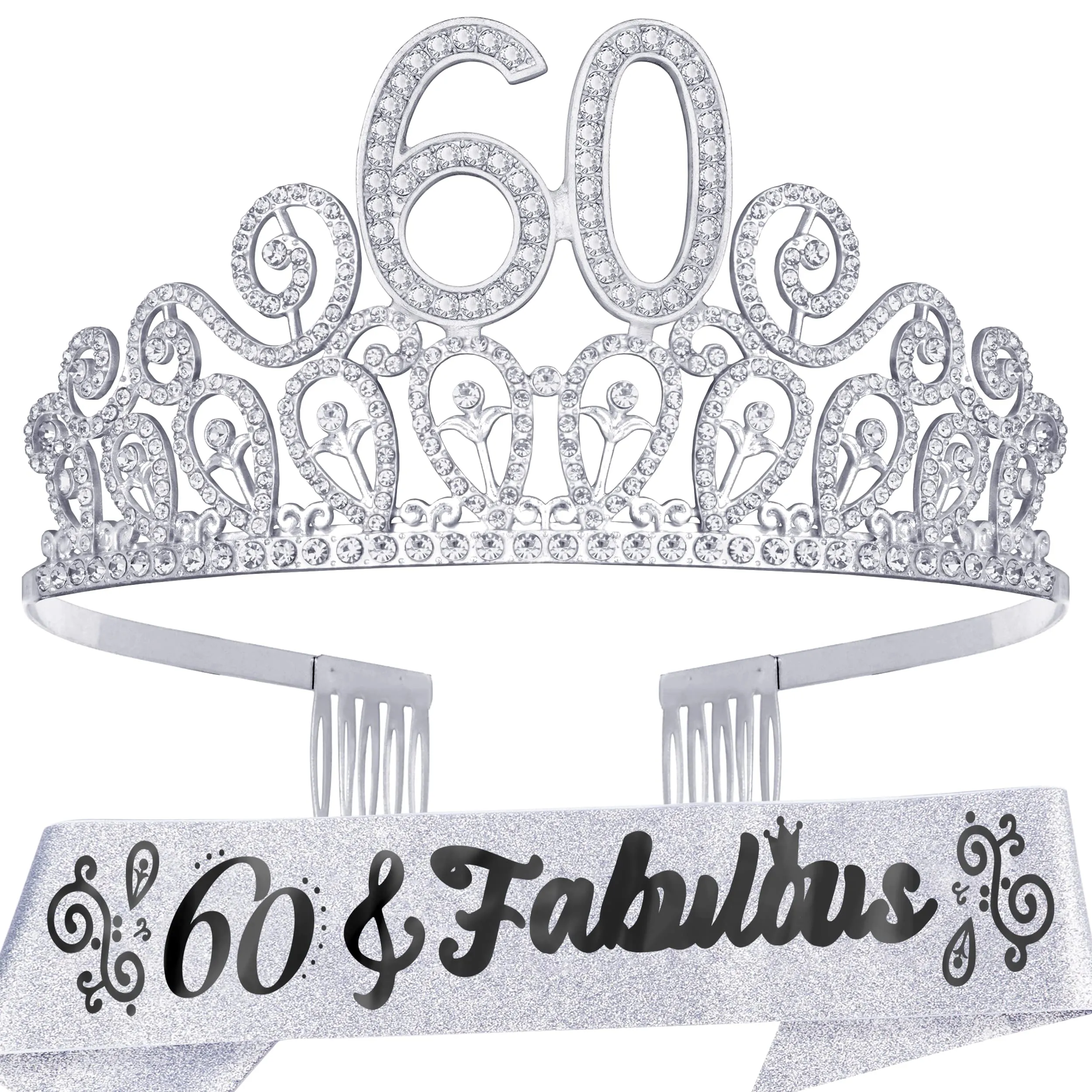 60th Birthday Sash And Tiara For Women - Fabulous Glitter Sash   Ripples