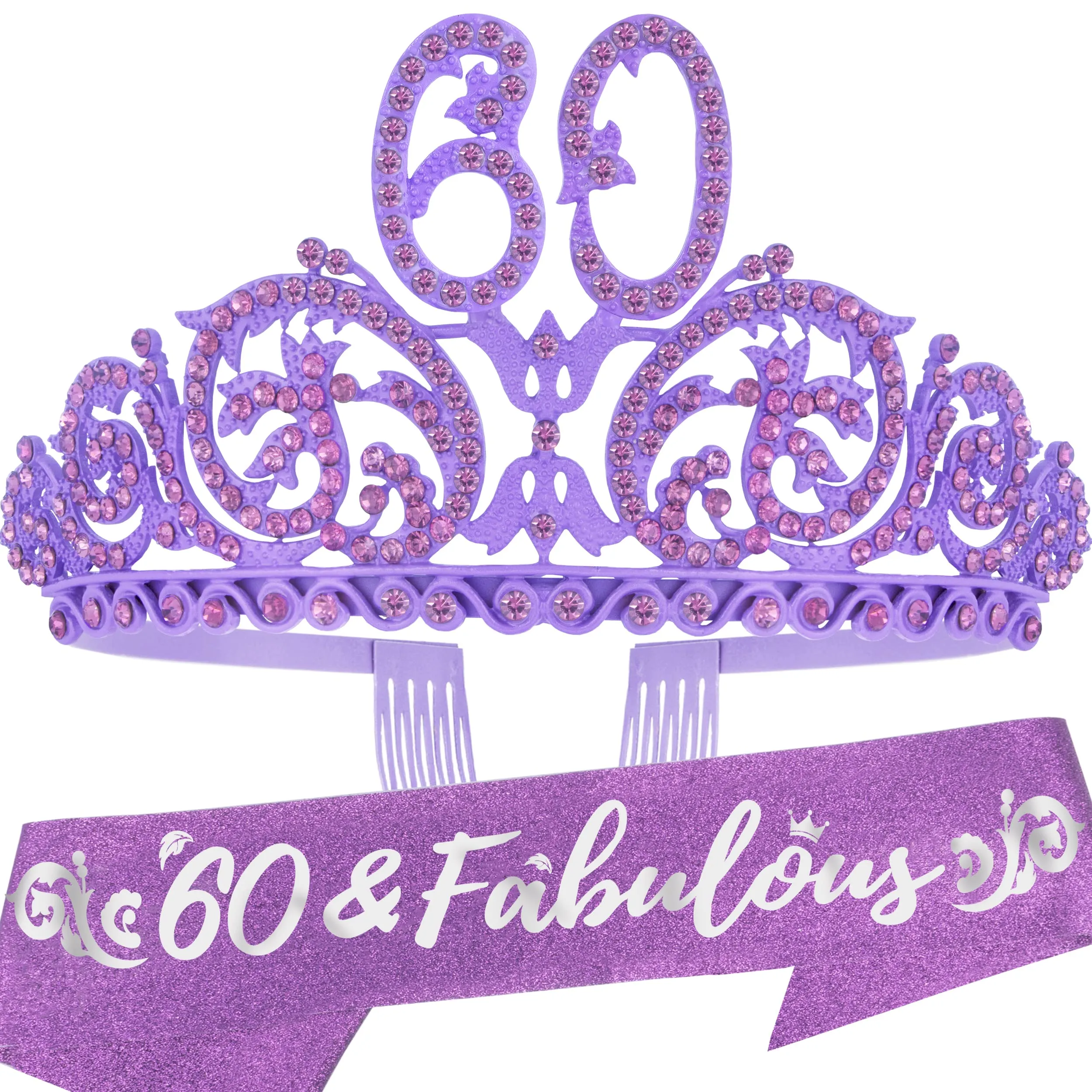 60th Birthday Sash And Tiara For Women - Fabulous Glitter Sash   Ripples