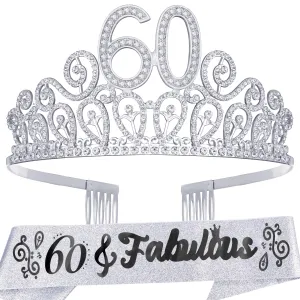 60th Birthday Sash And Tiara For Women - Fabulous Glitter Sash   Ripples