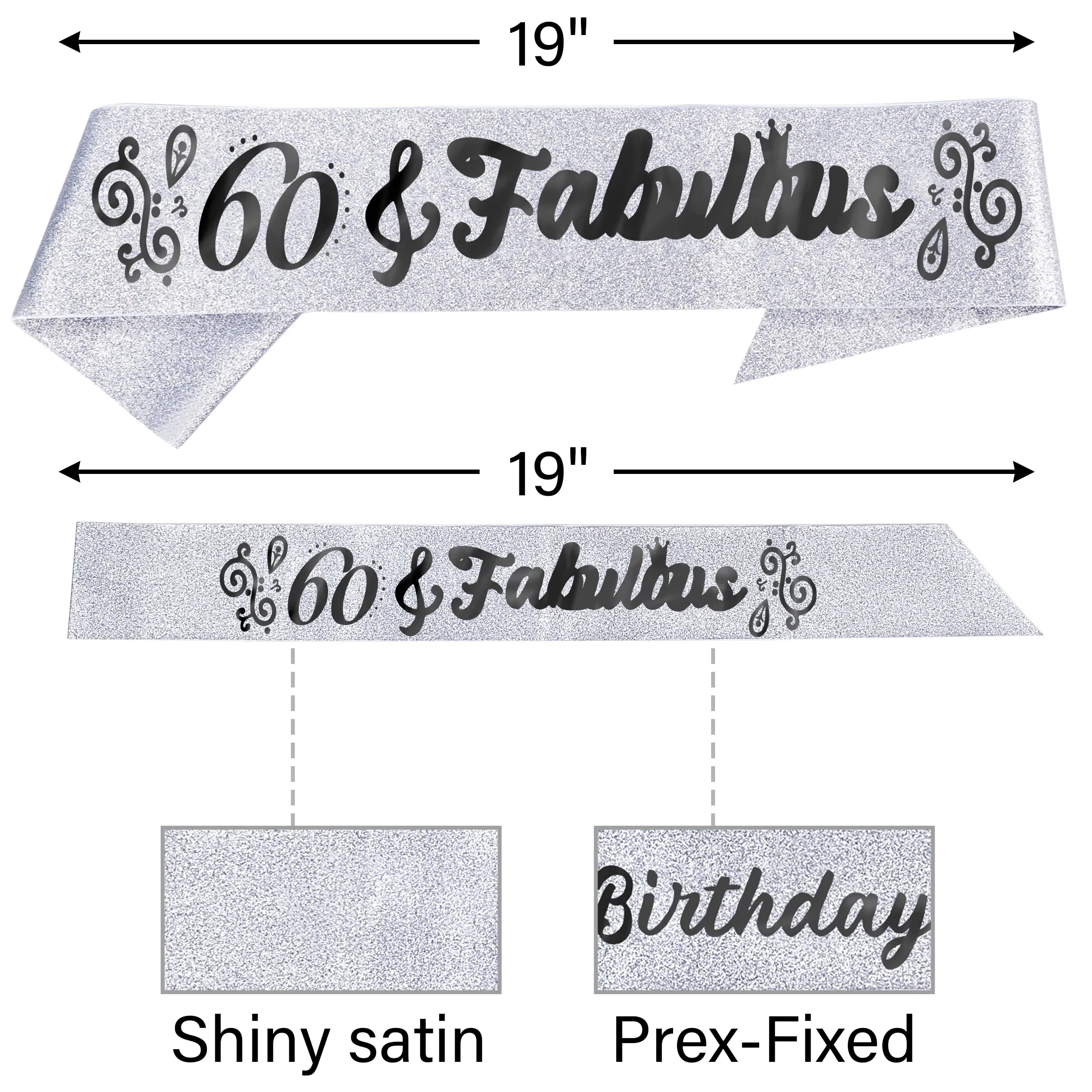 60th Birthday Sash And Tiara For Women - Fabulous Glitter Sash   Ripples