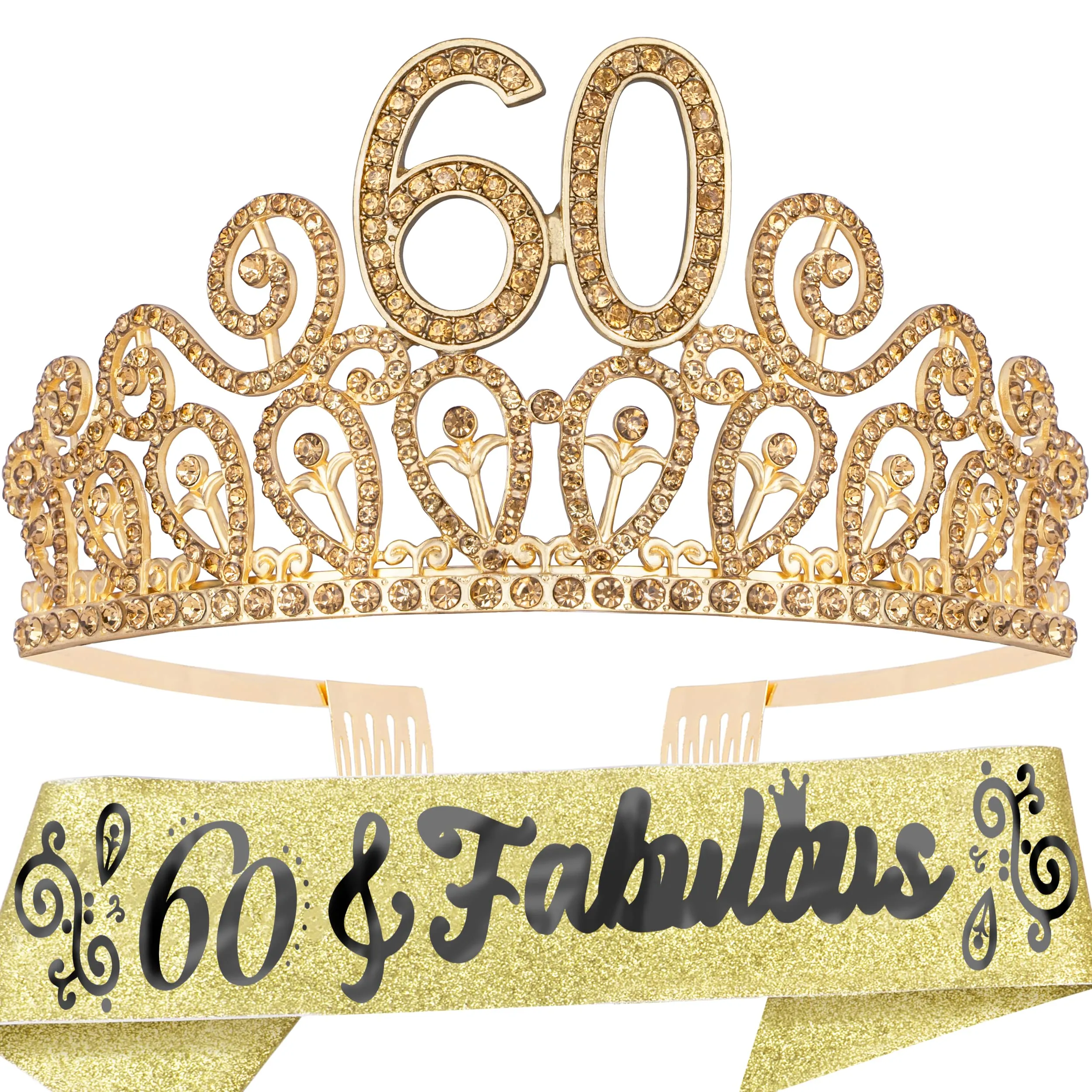 60th Birthday Sash And Tiara For Women - Fabulous Glitter Sash   Ripples