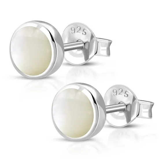 6mm | Mother of Pearl Round Sterling Silver Stud Earrings