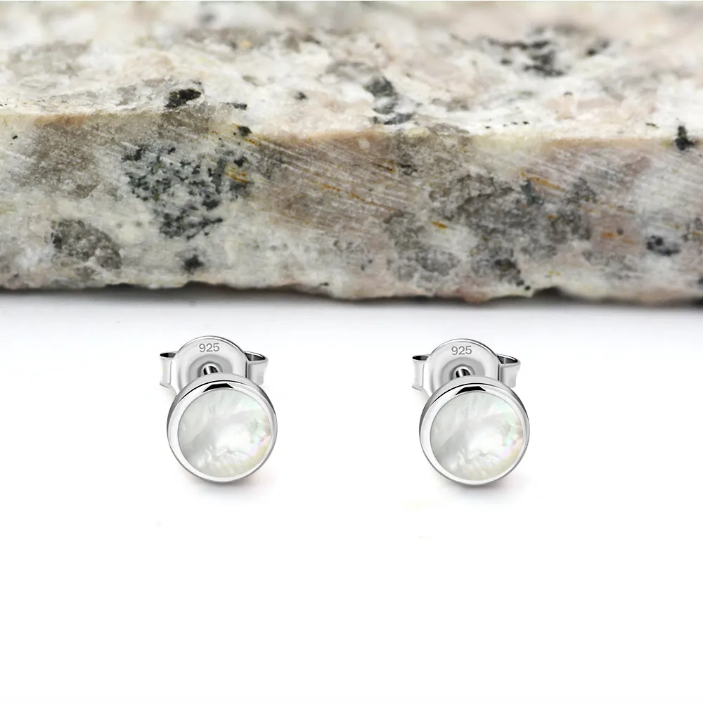 6mm | Mother of Pearl Round Sterling Silver Stud Earrings