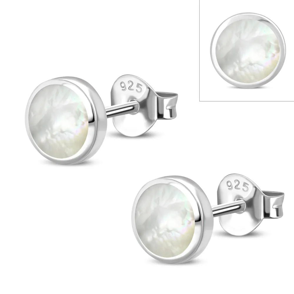 6mm | Mother of Pearl Round Sterling Silver Stud Earrings