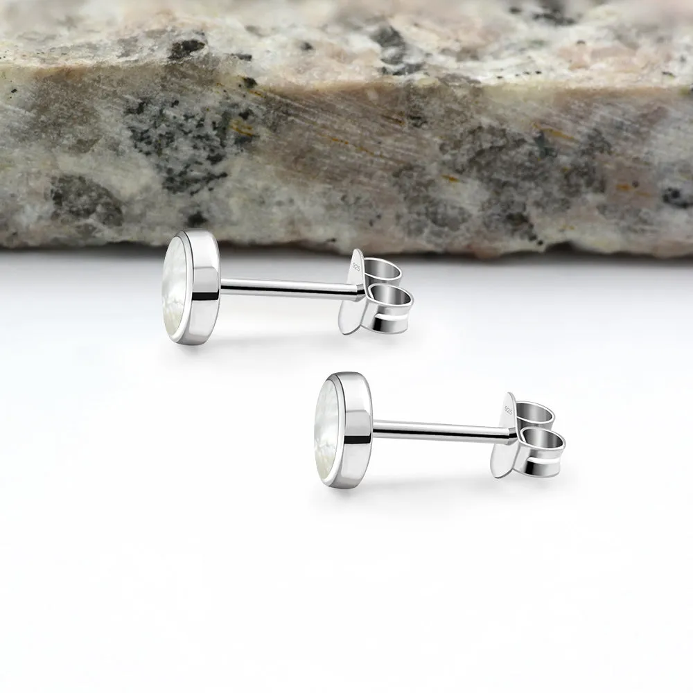 6mm | Mother of Pearl Round Sterling Silver Stud Earrings