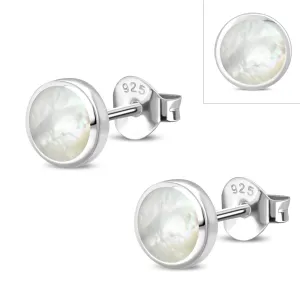 6mm | Mother of Pearl Round Sterling Silver Stud Earrings