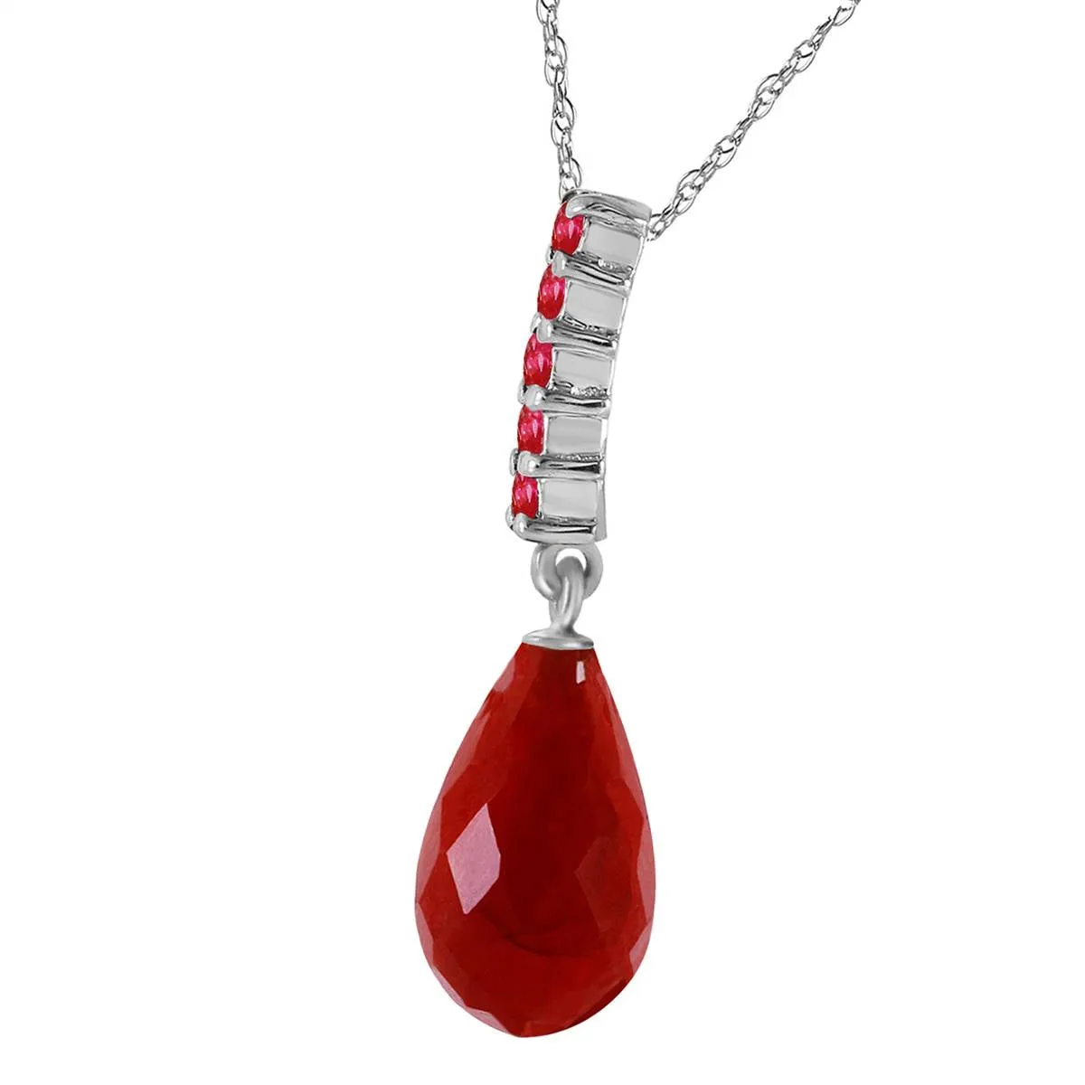 9 Carat 14K Solid White Gold Necklace Briolette Drop Ruby