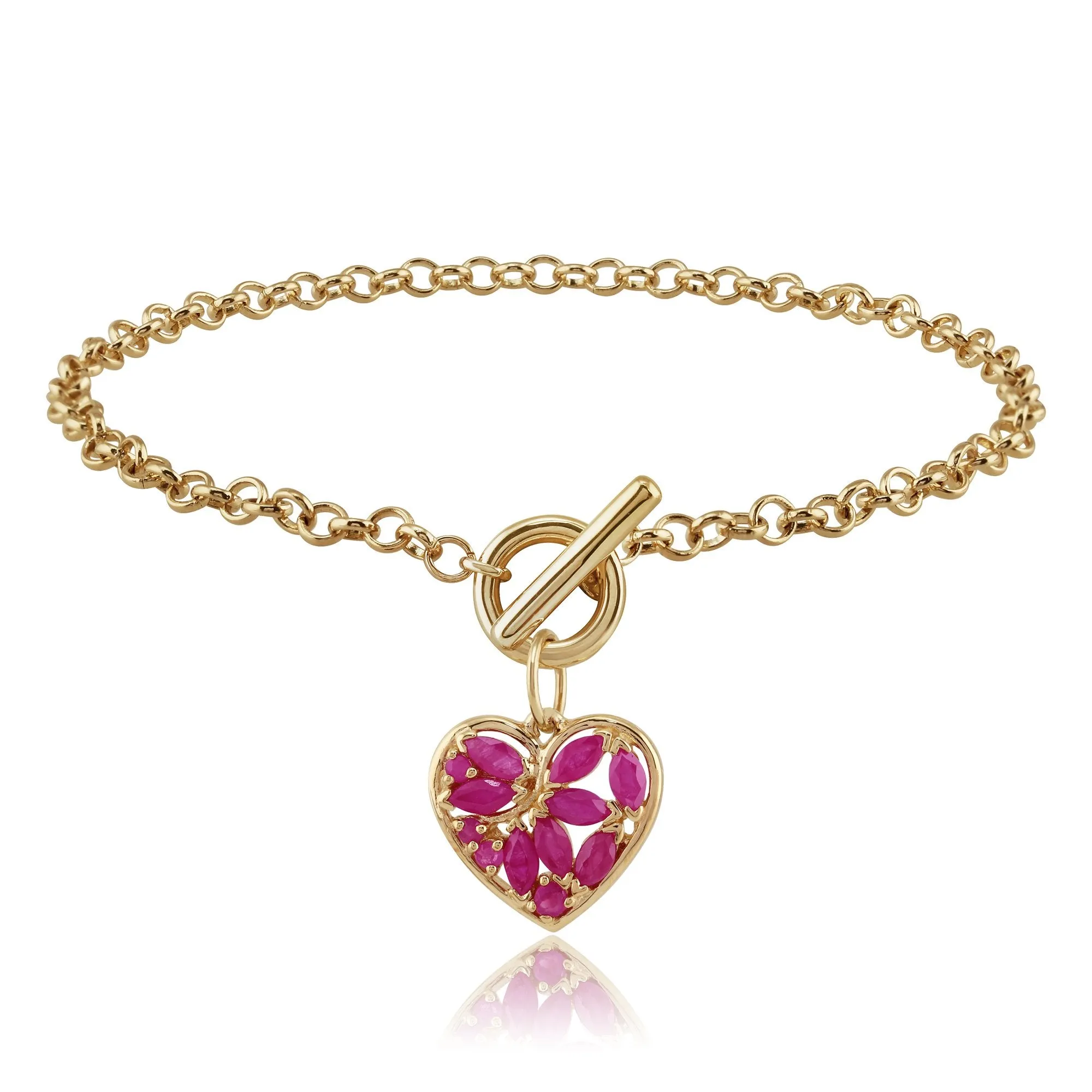 9 Karat Gelbgold 0.88ct kt Rubin Herz Anhänger 19cm Armband