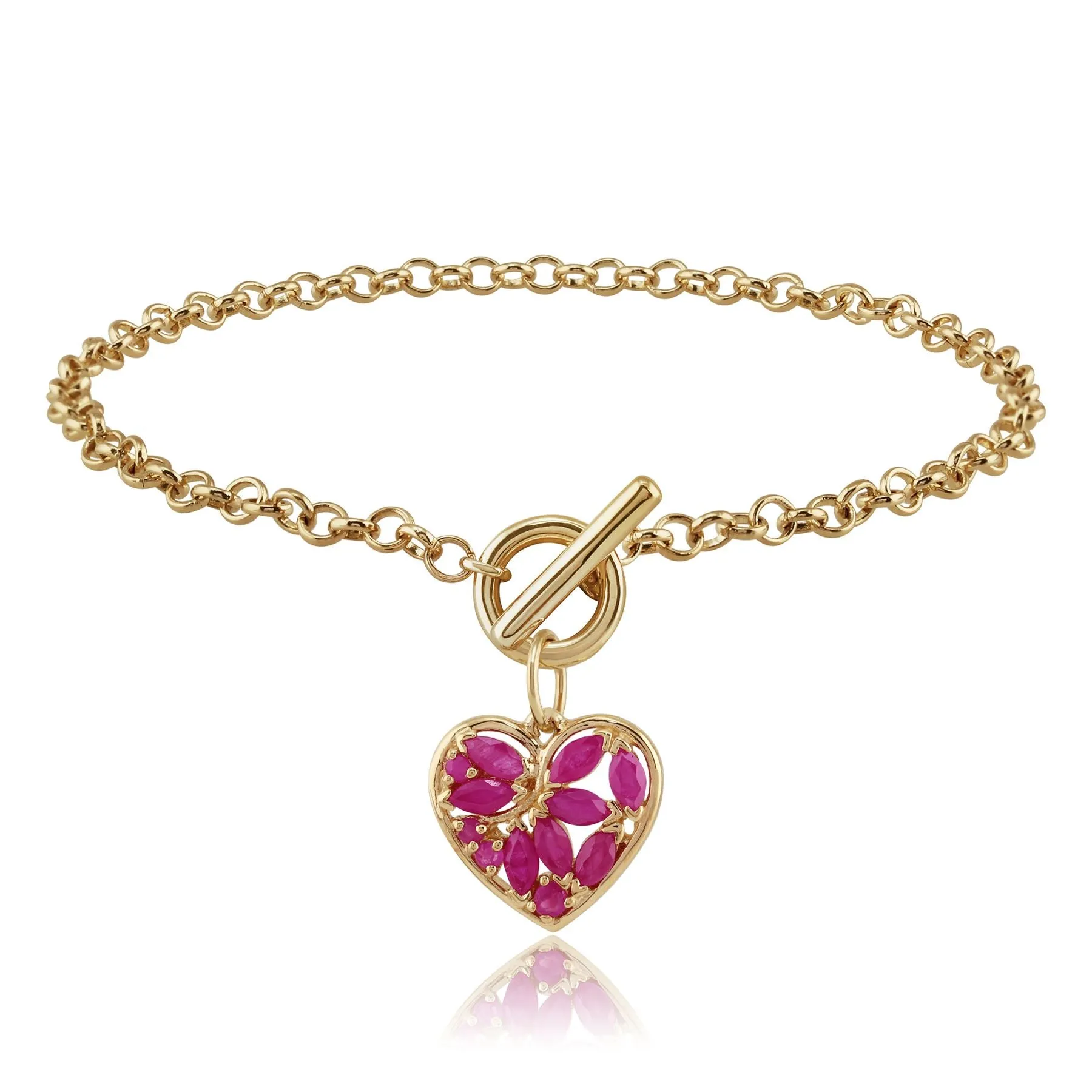 9 Karat Gelbgold 0.88ct kt Rubin Herz Anhänger 19cm Armband