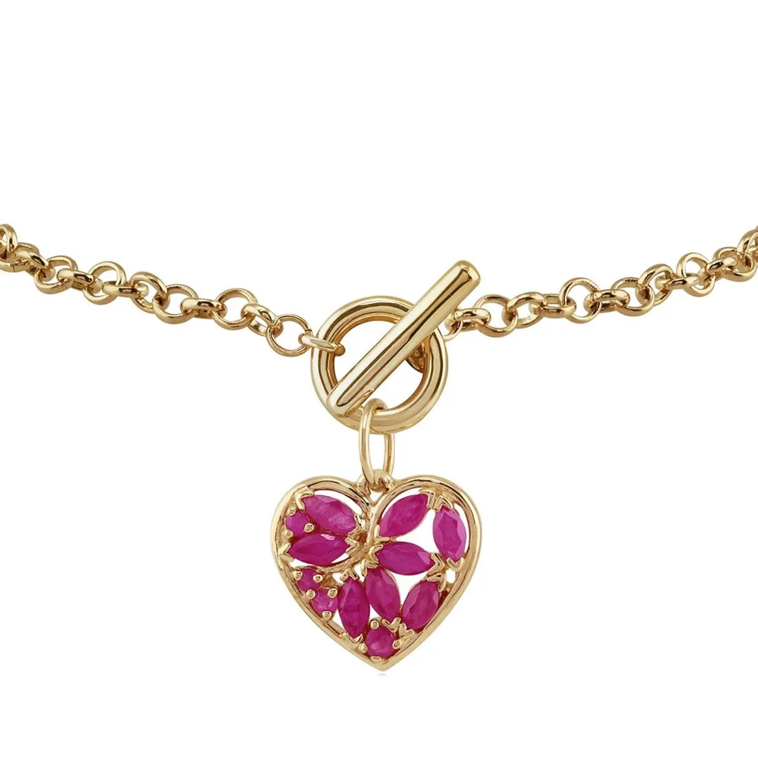 9 Karat Gelbgold 0.88ct kt Rubin Herz Anhänger 19cm Armband