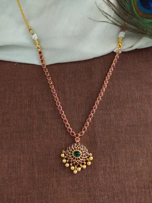 92.5 Pure Silver Ruby Necklace Having Center Emerald Stone
