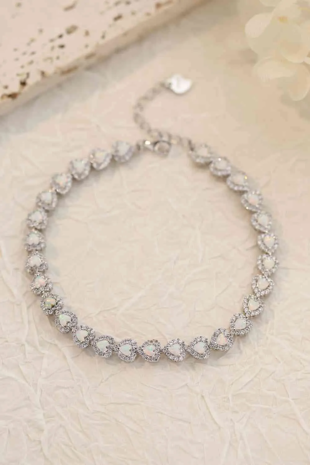 925 Sterling Silver Opal Heart Bracelet
