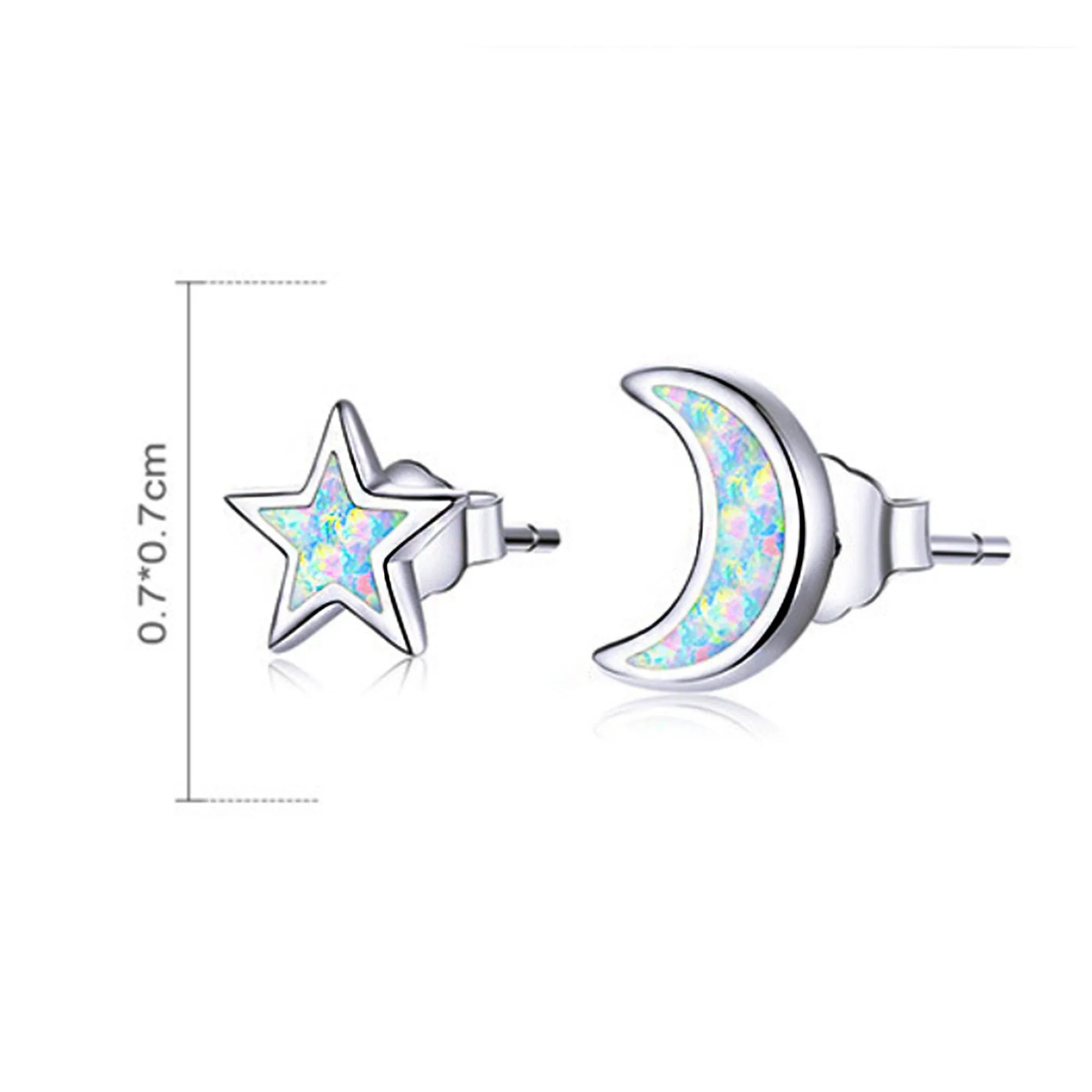 925 Sterling silver opal moon and star studs earrings crescent moon and star earrings Celestial jewellery Spiritual meaningful