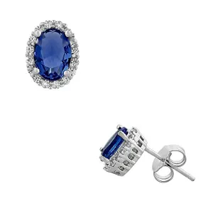 925 Sterling Silver Oval Royal Blue White CZ Stud Earrings 925 Sterling Silver Oval Royal Blue White CZ Stud Earrings