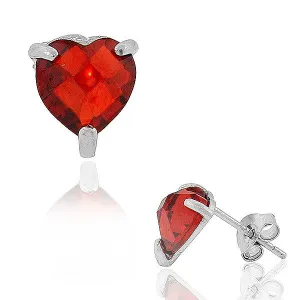 925 Sterling Silver Red CZ Womens Love Heart Stud Earrings 925 Sterling Silver Red CZ Womens Love Heart Stud Earrings
