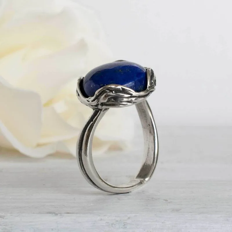 925 Sterling Silver Round Blue Lapis Lazuli 12mm Ring