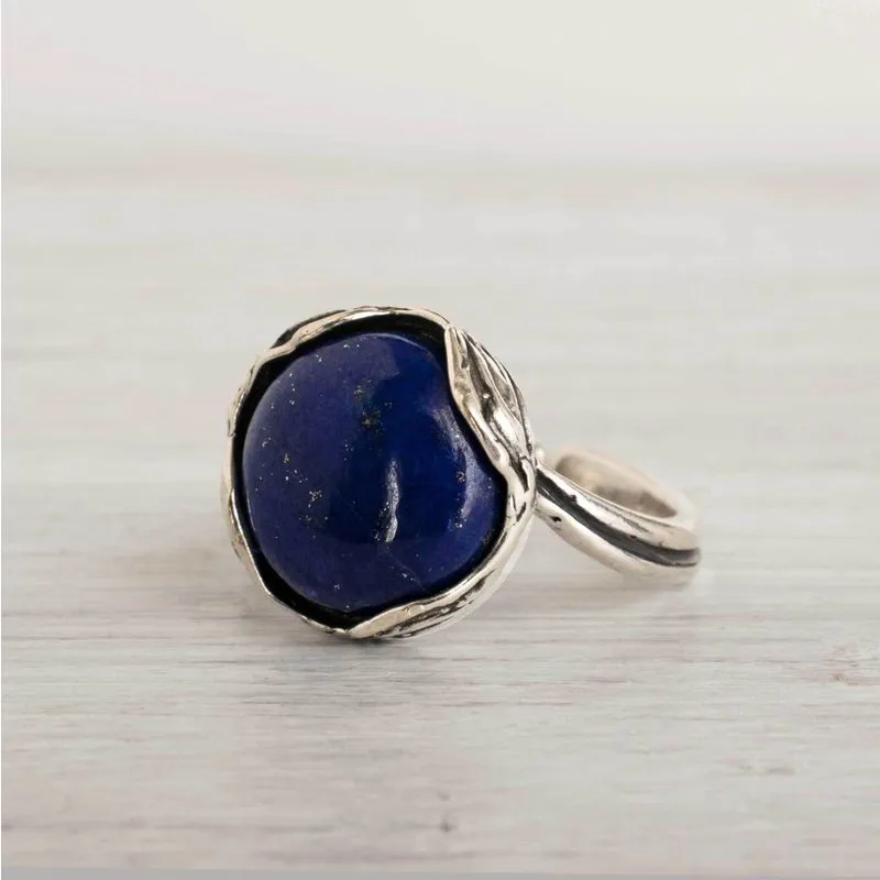 925 Sterling Silver Round Blue Lapis Lazuli 12mm Ring