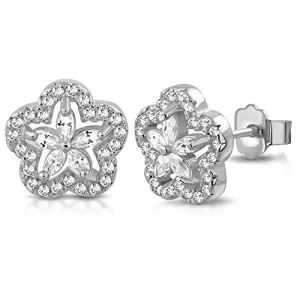 925 Sterling Silver White Clear CZ Flower Floral Stud Earrings, 0.40" 925 Sterling Silver White Clear CZ Flower Floral Stud Earrings, 0.40"