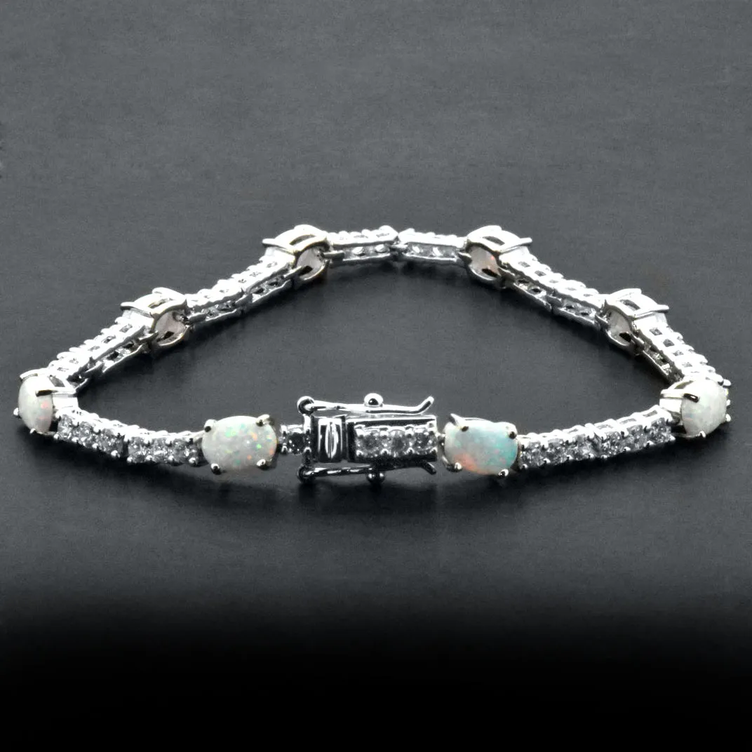 925 Sterling Silver White Opal 7-inch Tennis Bracelet