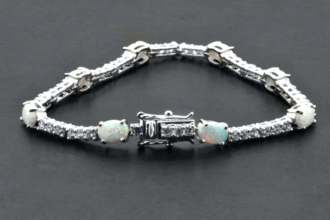 925 Sterling Silver White Opal 7-inch Tennis Bracelet