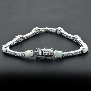 925 Sterling Silver White Opal 7-inch Tennis Bracelet
