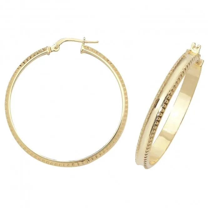 9ct Yellow Gold 30mm Double-Cut Hoop Earrings ER960