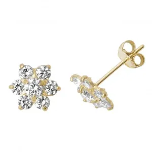 9ct Yellow Gold Zirconia Flower Stud Earrings ES495