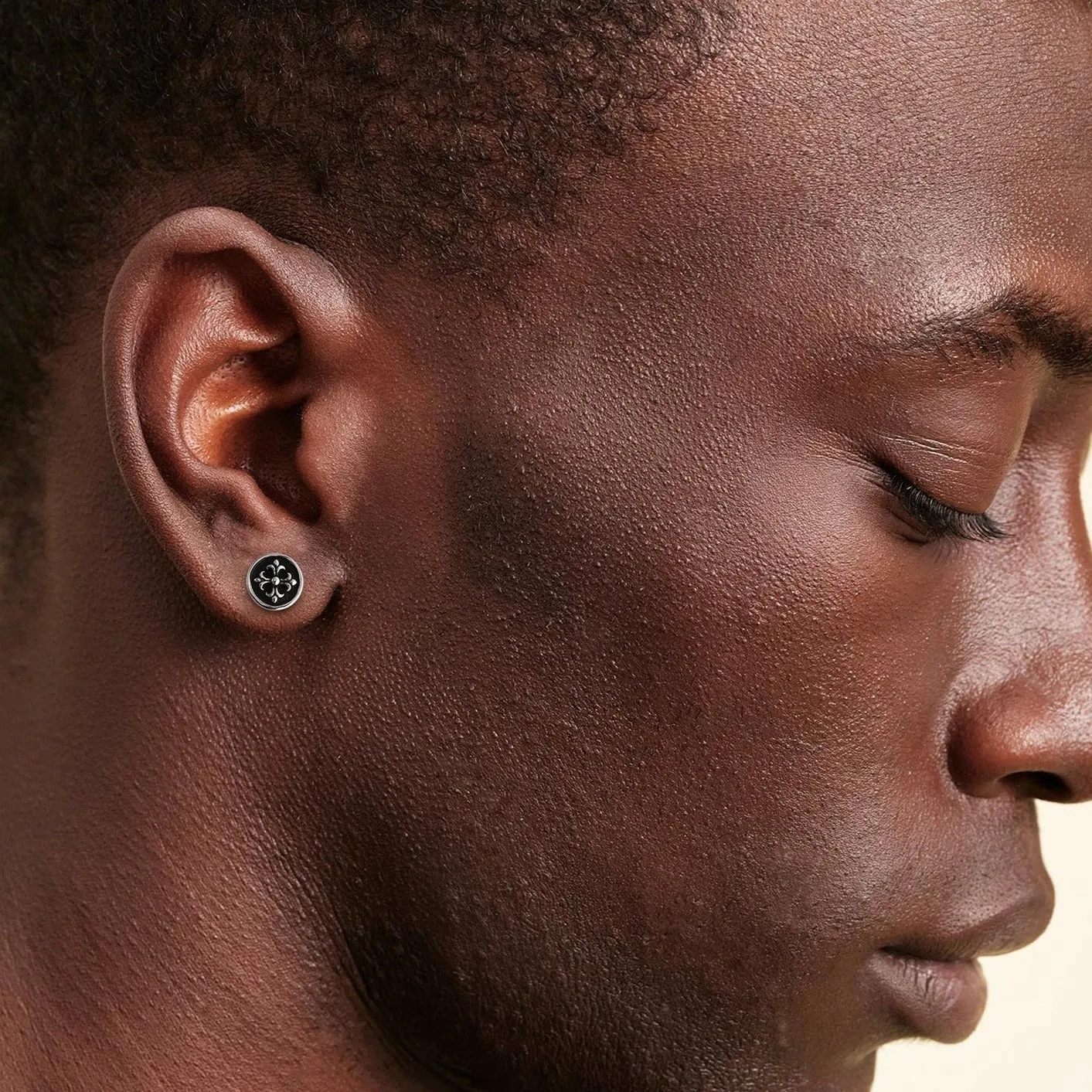 9mm Black Stud Earrings - Cross Fleur-de-lis Lily flower