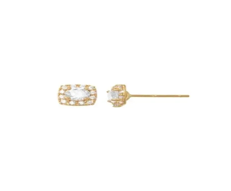 ADIRFINE 14K Solid Gold Cubic Zirconia Square Halo Stud Earrings