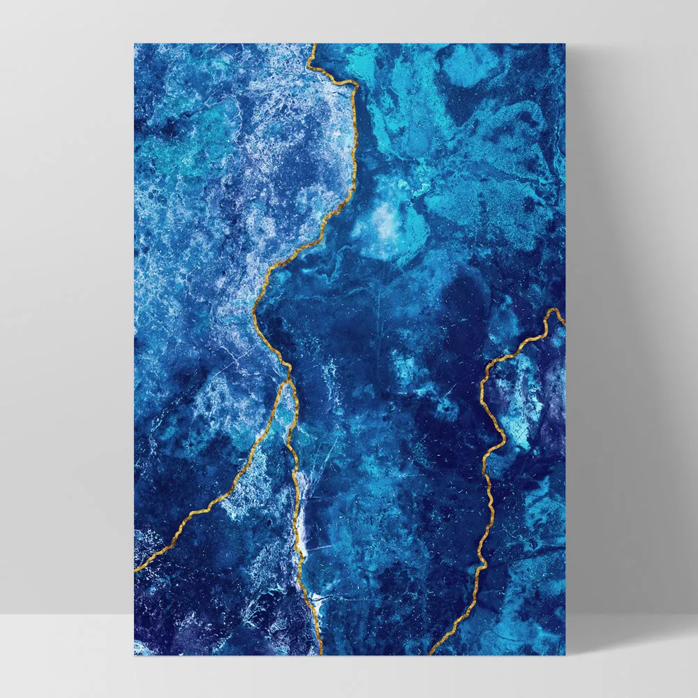 Agate Geode Lapis Lazuli I (faux gold lines)- Art Print