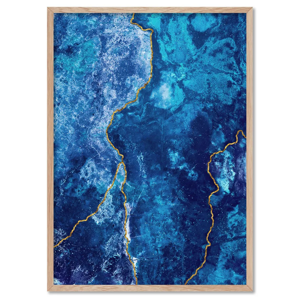 Agate Geode Lapis Lazuli I (faux gold lines)- Art Print
