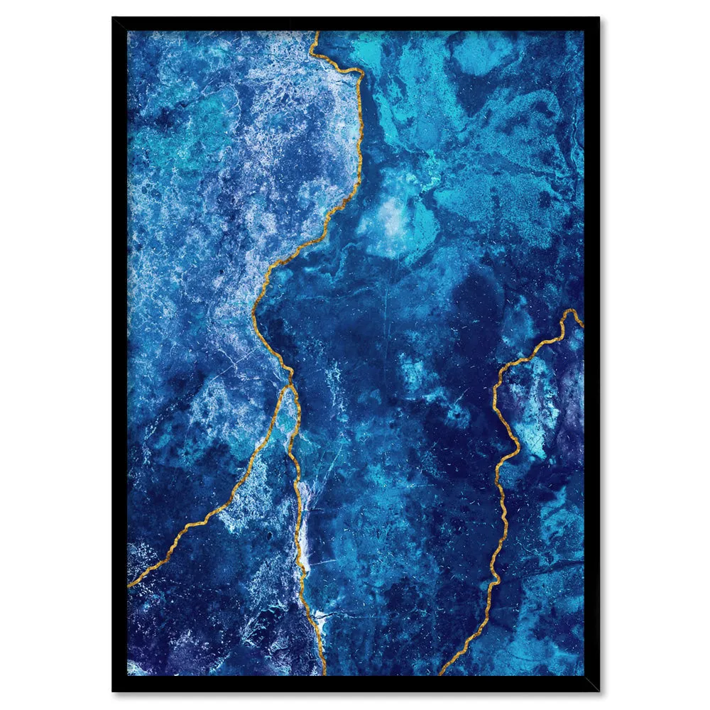 Agate Geode Lapis Lazuli I (faux gold lines)- Art Print