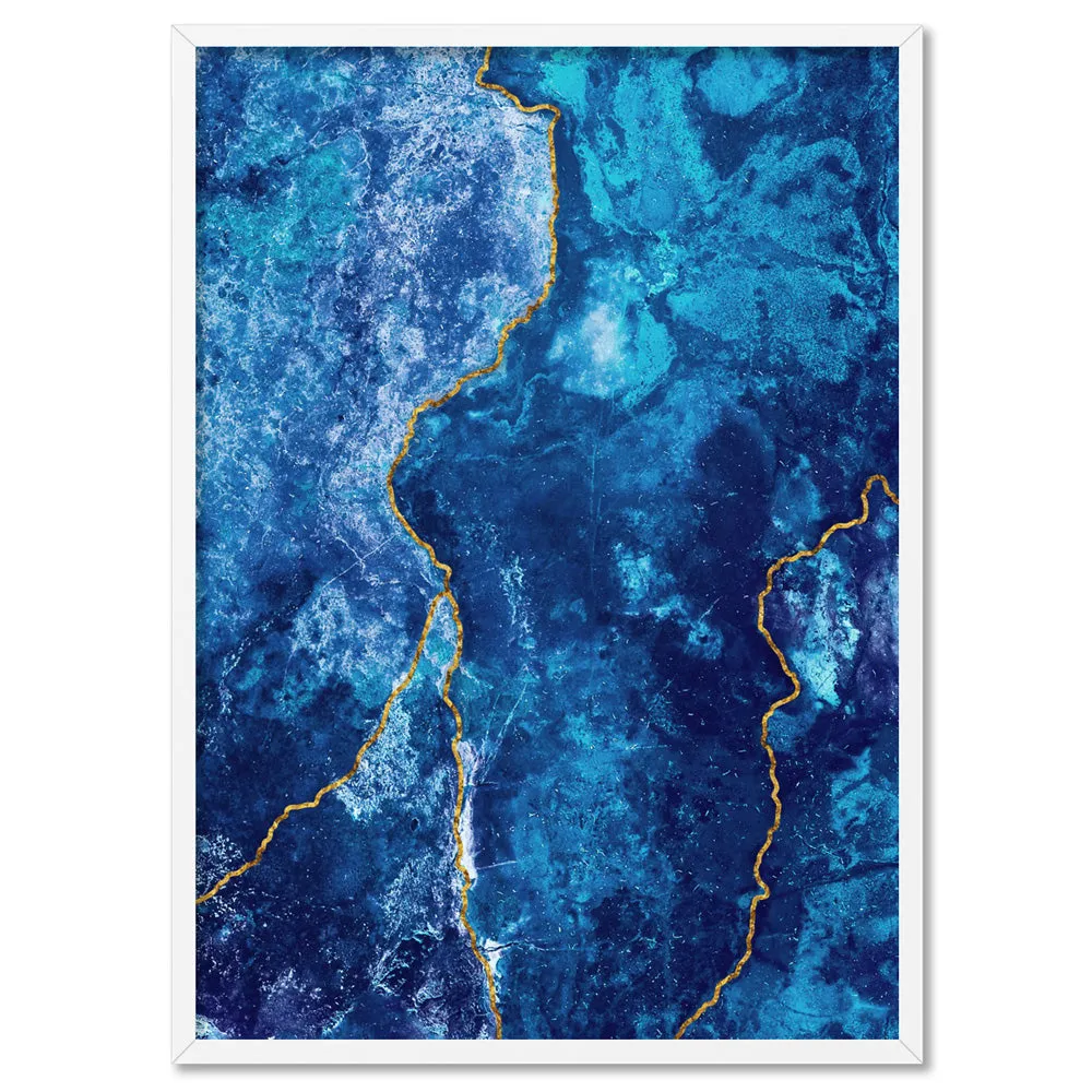 Agate Geode Lapis Lazuli I (faux gold lines)- Art Print