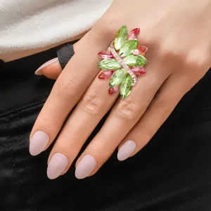 Alpha Kappa Alpha Inspired Cocktail Ring AKA Pink Green Marquise for Women