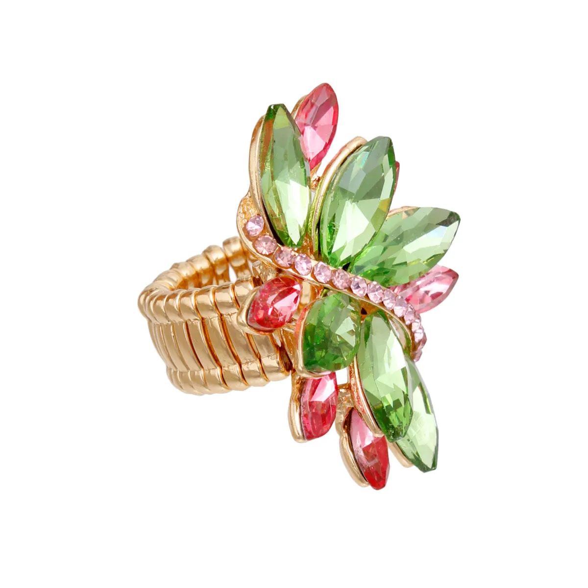Alpha Kappa Alpha Inspired Cocktail Ring AKA Pink Green Marquise for Women