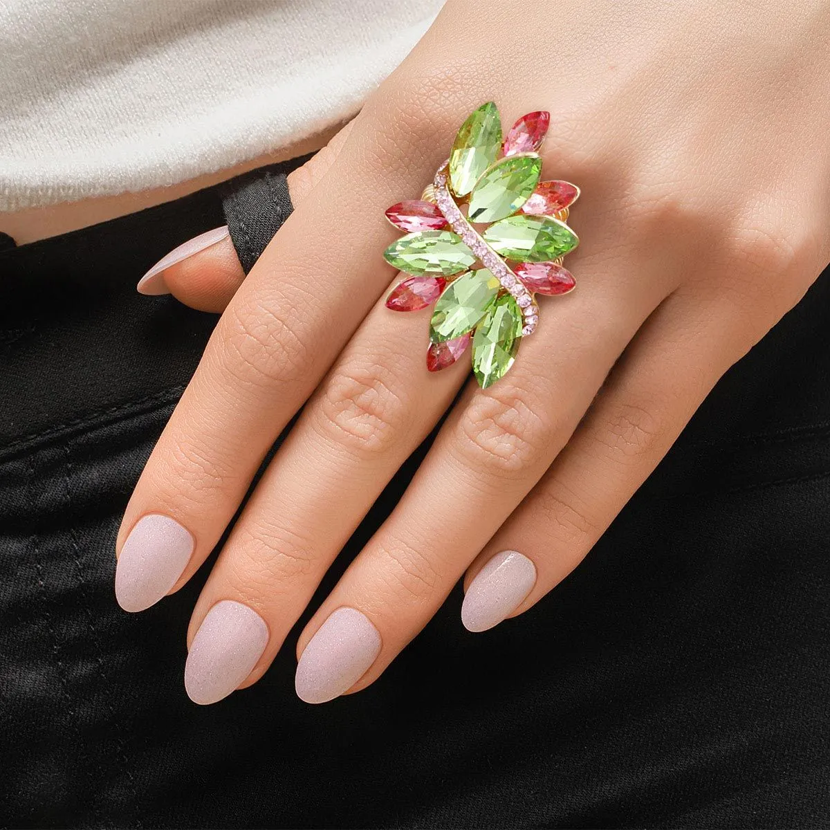 Alpha Kappa Alpha Inspired Cocktail Ring AKA Pink Green Marquise for Women