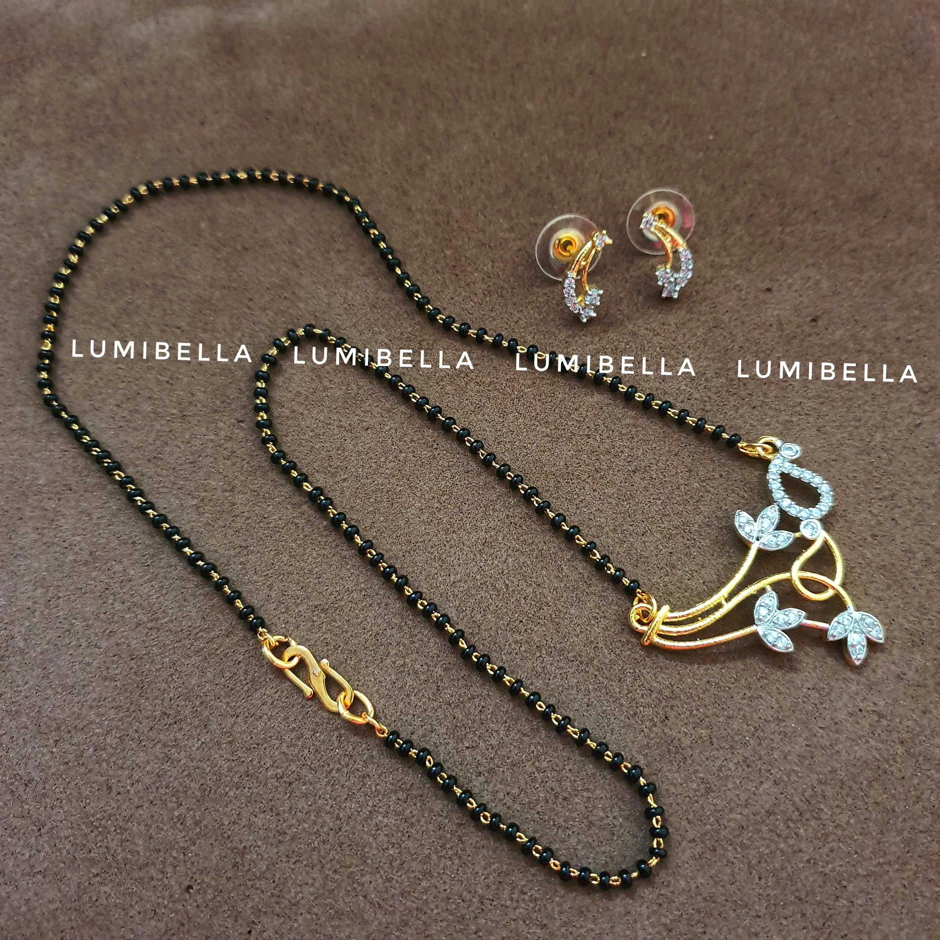 American Diamond Floral Pendant With Managalsuthra Chain