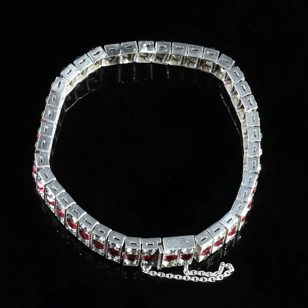 Antique Art Deco Ruby Paste Silver Bracelet Circa 1920