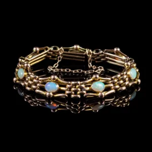 Antique Victorian Opal Gate Bracelet 9Ct Yellow Gold Circa 1890